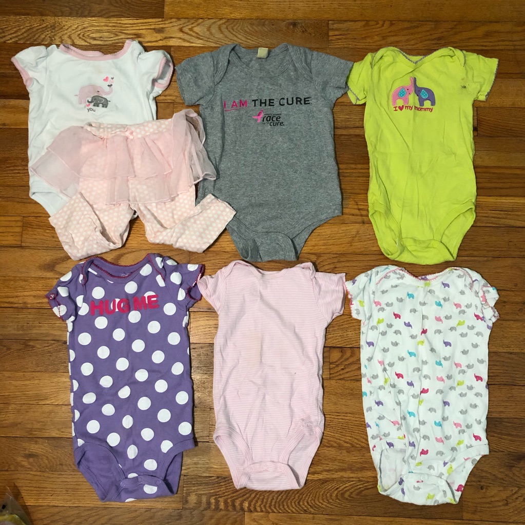 6 Carter’s Onsie Lot, One With Matching Tutu Pants